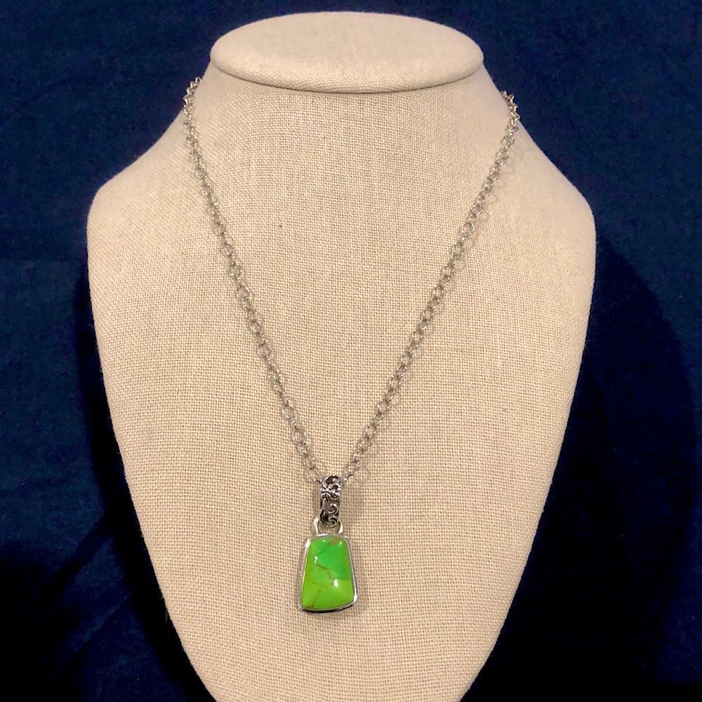 BARSE Green Turquoise Filagree Pendant Sterling Silver Open Link Necklace - Picture 2 of 9